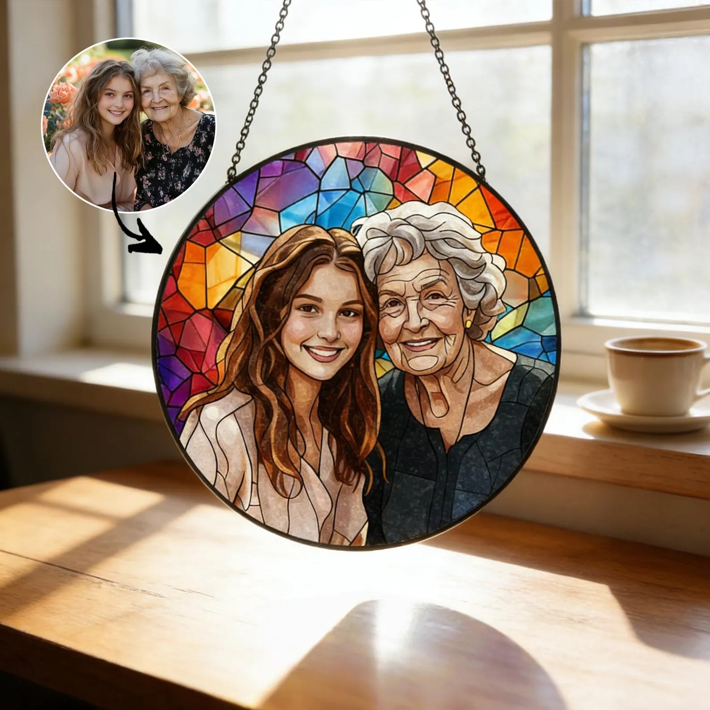Custom Family Portrait Stained Glass Suncatcher