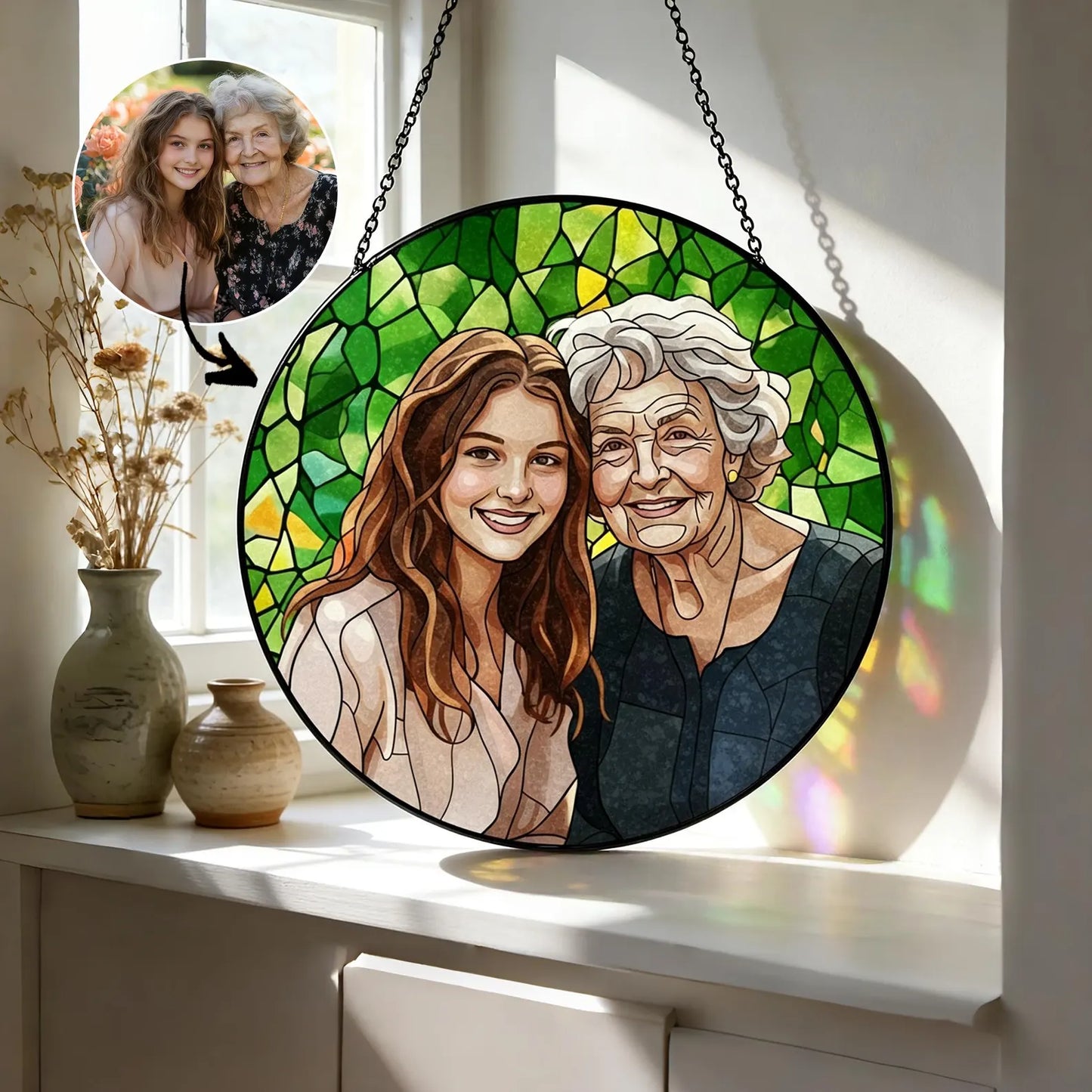 Custom Family Portrait Stained Glass Suncatcher