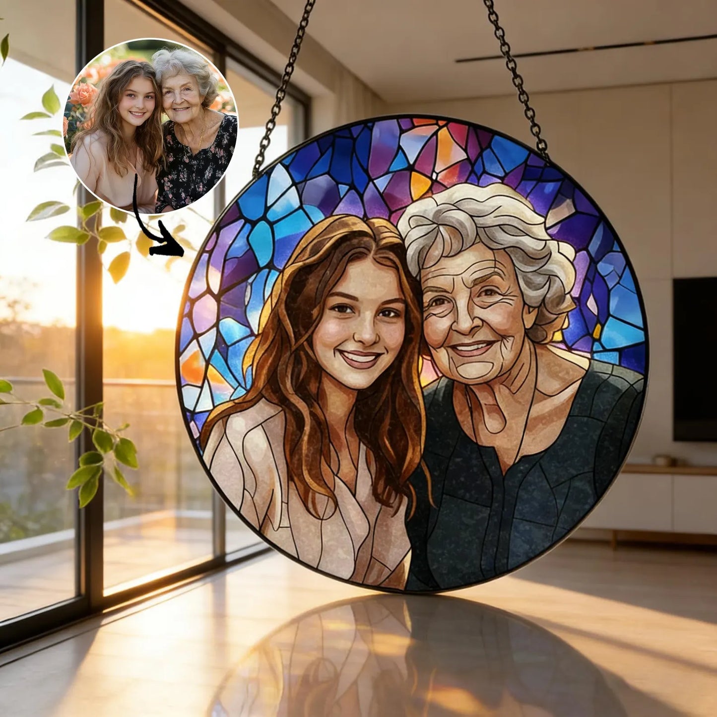 Custom Family Portrait Stained Glass Suncatcher