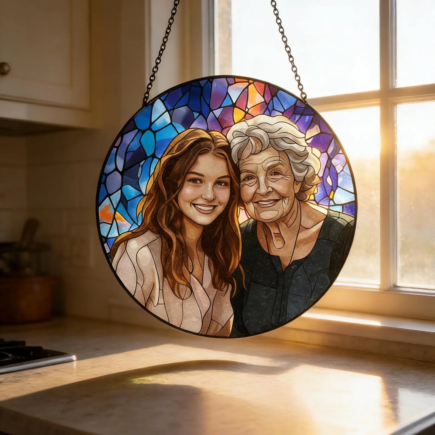 Custom Family Portrait Stained Glass Suncatcher